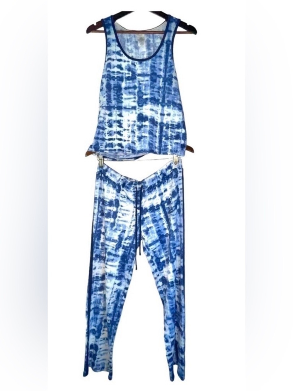 Lucky Brand pajama set pants tank top tie dye blue white soft lounge medium